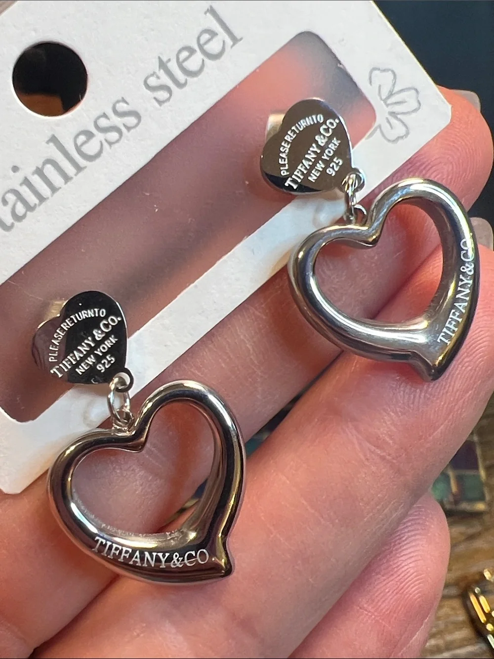 Stainless Steel Silver Open Heart Drop Earrings — Silver